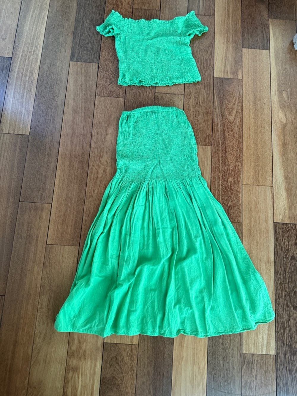 Paloma Wool Bright Green Smocked Two-Piece Skirt Set